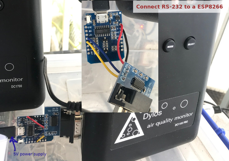 ESP8266 connected to RS232 level shifter